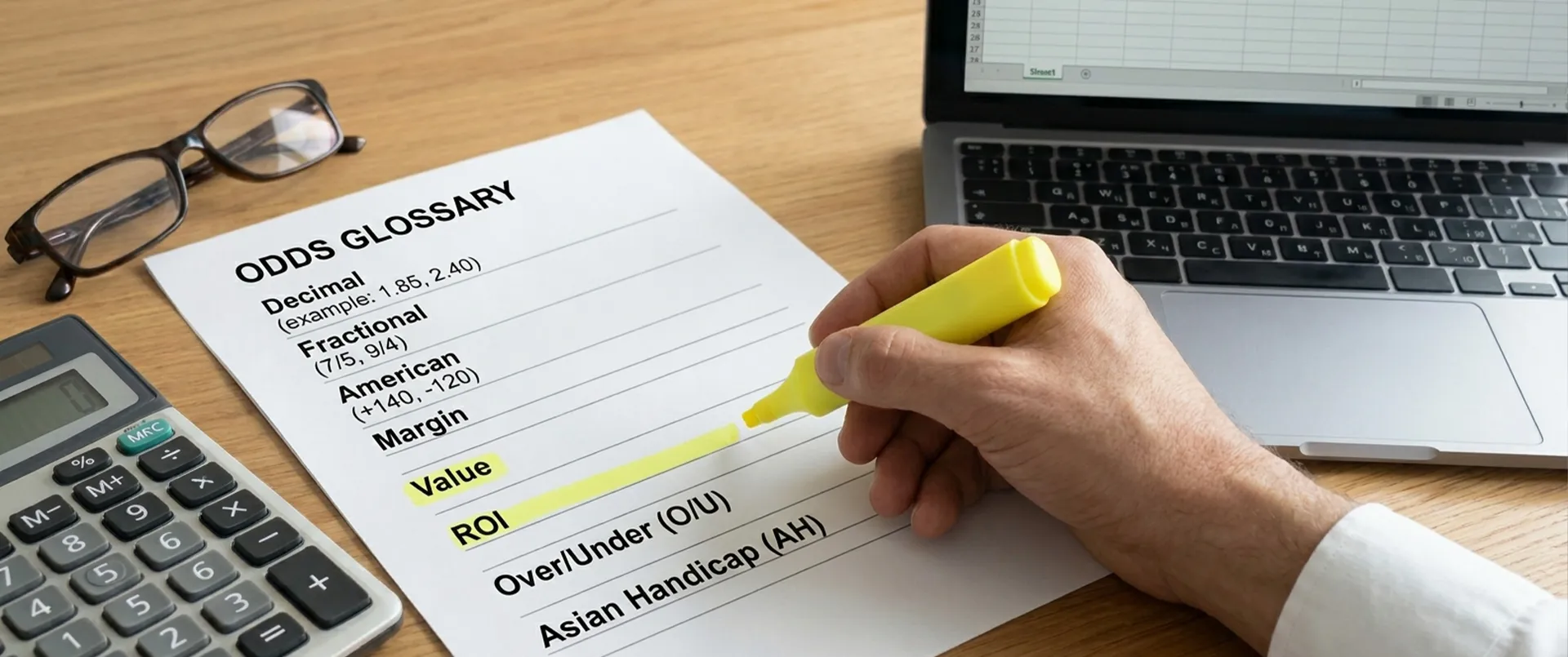 Carnet glossaire des cotes sur bureau